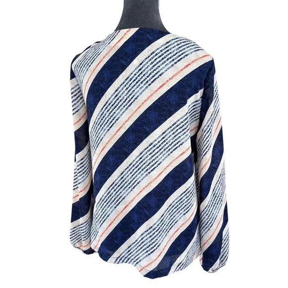 Laundry Shelli Segal Navy Nautical Stripe Edgy Grommet Lace Up V-Neck Blouse S - Picture 2 of 9
